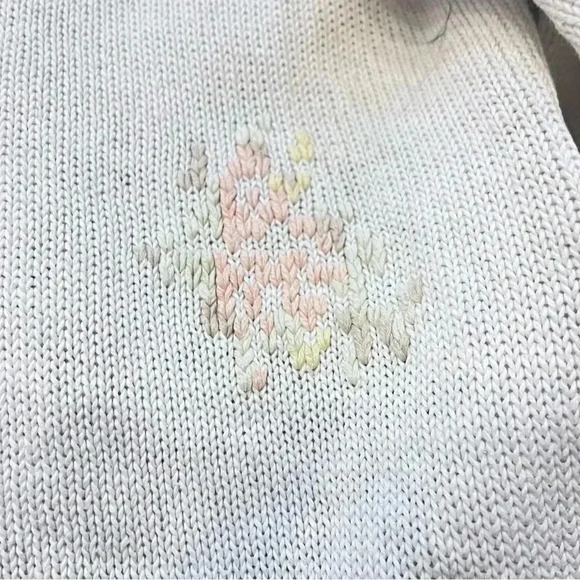 Vintage Gitano Women’s Knit White Sweater Oversized with Floral Embroidery L - Picture 9 of 10